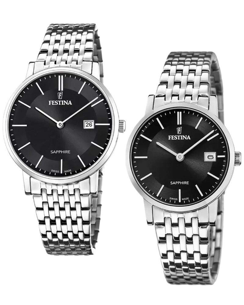 КОМПЛЕКТ ПАРНЫХ ЧАСОВ FESTINA SWISS MADE черные